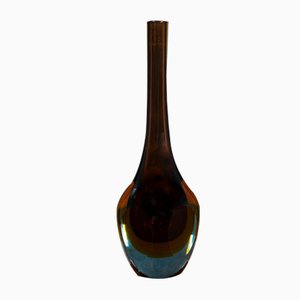 Jarrón Mid-Century de cristal de Murano marrón y naranja