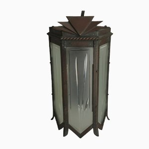 Art Deco Wall Sconce With Graduated Geometric Detailing & Frosted Panes of Etched Glass