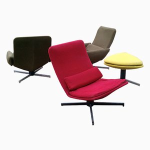 Swivel Chairs with Footstool by Hugues Steiner, 1950, Set of 4
