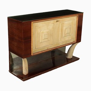 Italian Rosewood & Parchment Bar Cabinet with Mirror