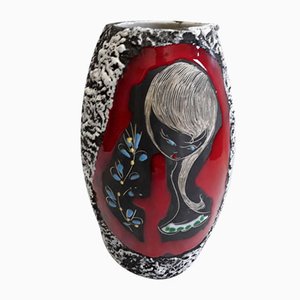 Fat Lava Ceramic Vase with Motif of a Young Woman from Giulianelli, 1960s