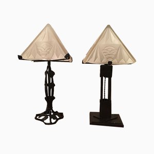 Art Deco Schmiedeeisen Tischlampen von Degué, 1920er, 2er Set