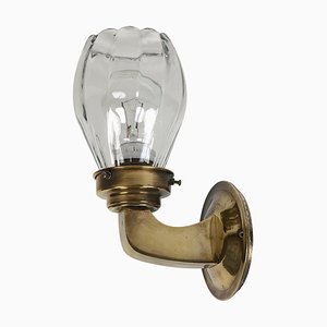 Austrian Jugendstil Brass & Glass Wall Lamp, 1911