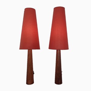 Mid-Century Filigree Danish Teak Table Lamps, 1950s, Set of 2
