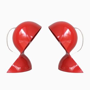 Lámparas de mesa Dalu vintage en rojo de Vico Magistretti para Artemide, años 60. Juego de 2