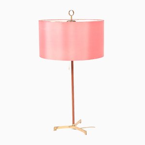 Lámpara de mesa de teca y latón, años 50