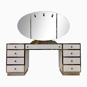 White Acrylic Glass, Brass and Chrome Dressing Table by Michel Pigneres, 1970s