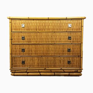 Bamboo Rattan and Brass Chest of Drawers by Dal Vera, Italy, 1960s