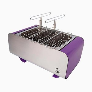 Purple Transportable Charcoal Barbecue with Compact Vertical Cooking from MYOP