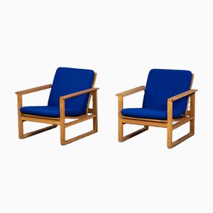 Vintage Sled Lounge Chairs in Oak by Børge Mogensen for Fredericia, 1970s, Set of 2