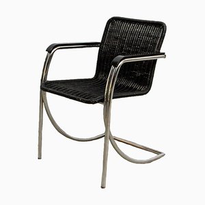 Fauteuil Noir en Osier, 1970s