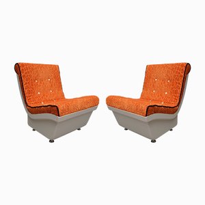 Fauteuils en Résine Blanche et Velours Orange, 1960s, Set de 2