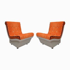 Weiße Harz Kunststoff und Samt Sessel in Orange, 1960er, 2er Set