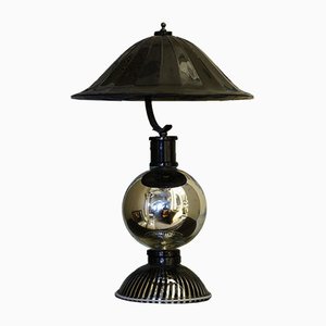Lámpara de mesa redonda de cristal de Murano negro, años 50