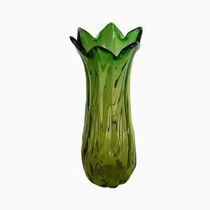 Große Italienische Grüne Murano Glas Vase, 1950er