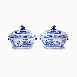 Antique Chinese Blue and White Tureens from Patent Ironstone, Set of 2