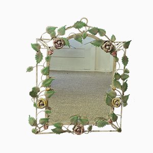 French Wrought Iron Mirror with Roses, 1970s