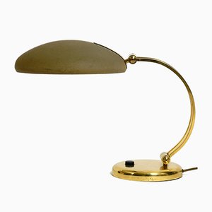 Lampada da tavolo grande in ottone con collo regolabile e paralume di Hillebrand, anni '70