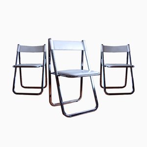 Vintage Italian Leather and Chrome Tamara Folding Chairs from Arrben, Set of 3
