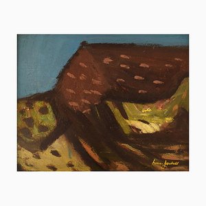 Swedish Modern Landscape Oil on Board von Ivan Jordell