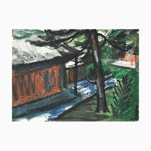 Landscape - Original Mixed Media on Cardboard by Sun Jingyuan - 1970s 1970s