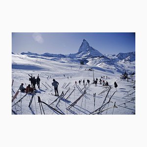 Zermatt Skiing Oversize C Print Framed in Black by Slim Aarons