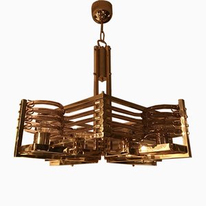 Lámpara de araña de oro de 24 kt de Gaetano Sciolari para Gaetano Sciolari, años 80