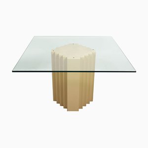 Mid-Century Dining Table with Lacquered Wood Base & Glass Top by Alain Delon