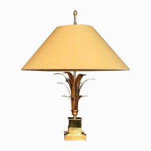 French Gilt and Brass Metal Pineapple Leaf Table Lamp by Boulanger, 1960s