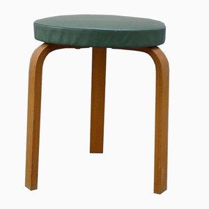 Vintage Minimalist Model 60 Stool with Green Leatherette by Alvar Aalto for Artek