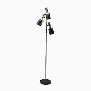 Mid-Century Modern Floor Lamp with Movable Cylindrical Shades in Chrome & Black, 1960s