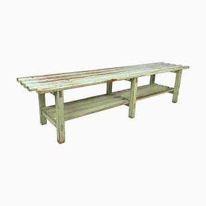 Vintage Industrial Wooden Bench with Original Paint, 1930s