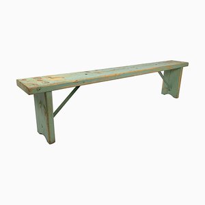 Vintage Industrial Wooden Bench with Original Paint, 1930s
