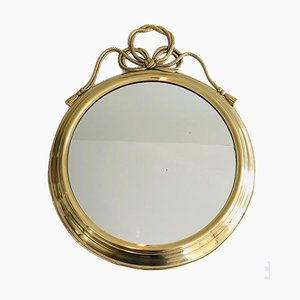 French Decorative Oval Brass Mirror, 1970s