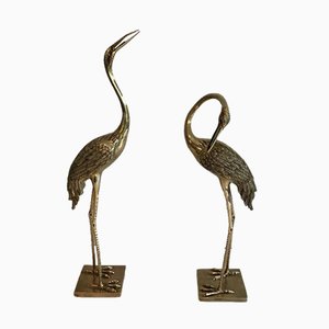 French Decorative Chiseled Brass Herons, 1970s, Set of 2