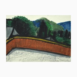Media Landscape Mixed Media on Cardboard par Sun Jingyuan, 1970s