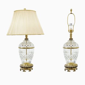 Vintage Bronze and Cut Glass Table Lamps, 1980s, Set of 2