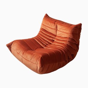 Amber Orange Velvet Togo Lounge Chair by Michel Ducaroy for Ligne Roset