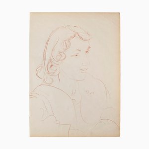 Portrait - Original Pastel on Ivory Paper - 1950 Mid-20th Century