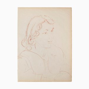 Portrait - Original Pastell auf elfenbeinfarbenem Papier - 1950 Mitte des 20ten Jahrhunderts