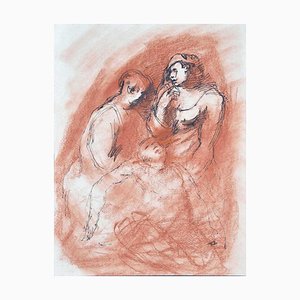 Figures - Original Pencil and Pastel on Paper - Mid 20th 20th Century 20th Century