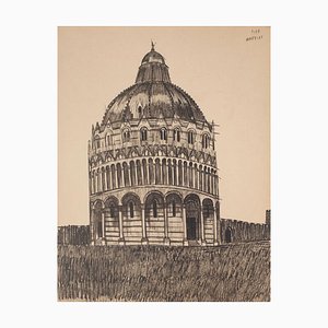 Pisa Baptisterium - Original Stift auf Papier - Spätes 19. Jh. Spätes 19. Jh