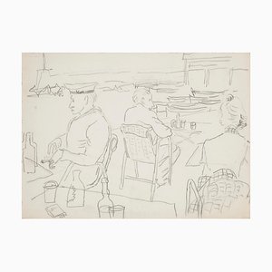 On the Beach - Original Pencil on Paper - 20th Century 20th Century