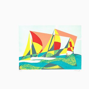 Seascape + Sails - Litografia originale di O. Peruzzi - 1988 1988