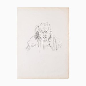 Retrato - Lápiz original sobre papel marfil - 1950