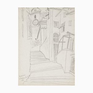 Paysage - Crayon Original sur Papier - 1948 1948