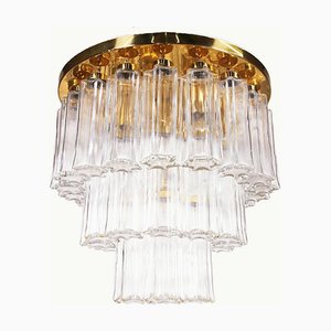 Grand Lustre en Laiton et Verre de Glashuette Limburg, Allemagne, 1960s