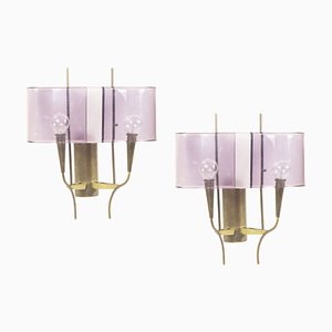Violet Acrylic Glass & Brass Wall Sconces from Stilux Milano, 1960s, Set of 2