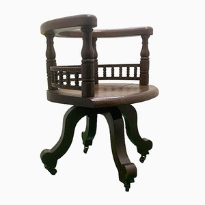 Antique Victorian Captains Clerks Swivel Desk Chair, 1890s