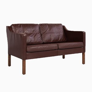 Dänisches Mid-Century 2-Sitzer Sofa aus Leder von Børge Mogensen für Fredericia